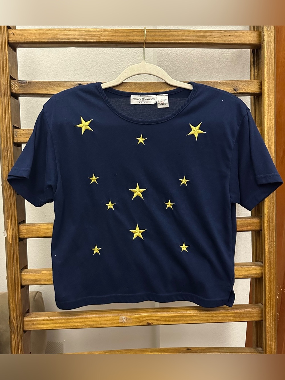 Needle & Threads Navy Tee with Yellow Star Embellishments